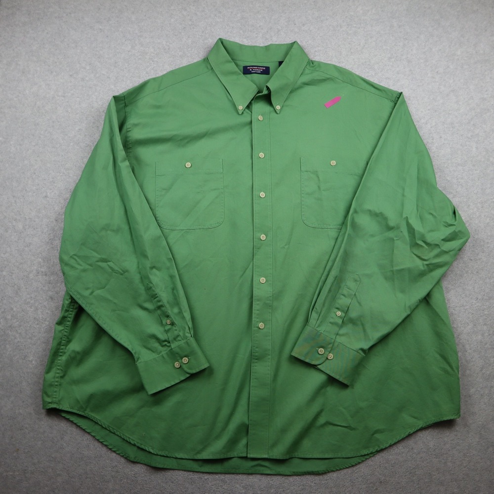 Roundtree & Yorke Button Down Shirt Mens 4X Big Green Easy Care Cotton L/S